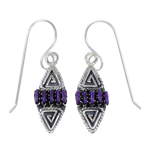 Silver And Magenta Turquoise Water Wave Needlepoint Hook Dangle Earrings WX67245